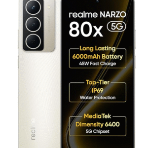realme NARZO 80x 5G (Sunlit Gold,6GB+128GB) | Dimensity 6400 5G Chipset | 6000mAh Long-Lasting Battery | 45W Fast Charge | 120Hz Eye Comfort Display | IP69 Top-Tier Waterproof