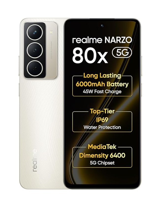 realme NARZO 80x 5G (Sunlit Gold,6GB+128GB) | Dimensity 6400 5G Chipset | 6000mAh Long-Lasting Battery | 45W Fast Charge | 120Hz Eye Comfort Display | IP69 Top-Tier Waterproof