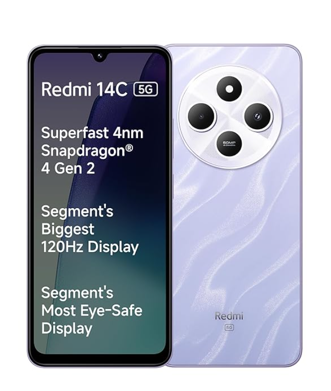 Redmi 14C 5G (Stardust Purple, 6GB RAM, 128GB Storage) | Superfast 4nm Snapdragon 4 Gen 2 | 120Hz 17.47cm (6.88”) Display | 5160mAh Battery | 50MP Dual Camera |